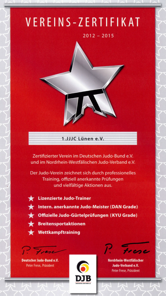 Zertifikat des Nordrheinwestfälischen Judo-Verbands bis 2015